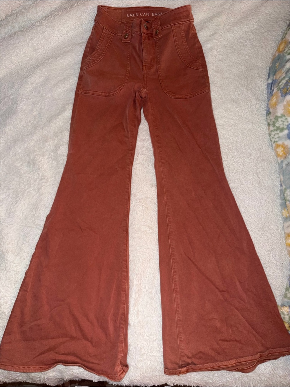 American Eagle Outfitters Burnt Orange High-Rise Flare Jeans